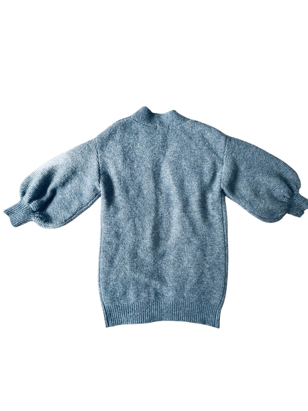 Impressions Boutique Dusty Blue Open-Front Knit Cardigan Puff Bubble Womens M/L - Picture 5 of 8